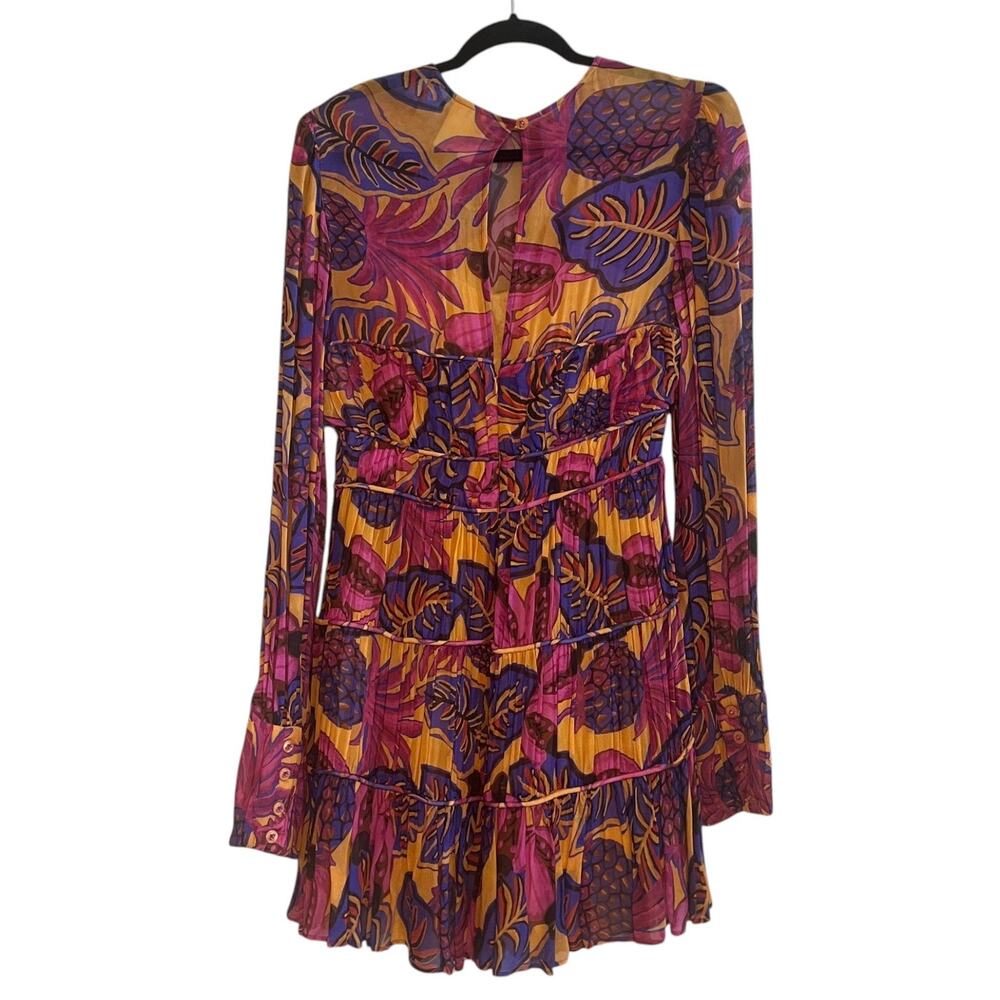 Farm Rio Anthropologie Fruit Dream Tropical Leaf Print Long Sleeve Mini Dress S - Picture 3 of 11
